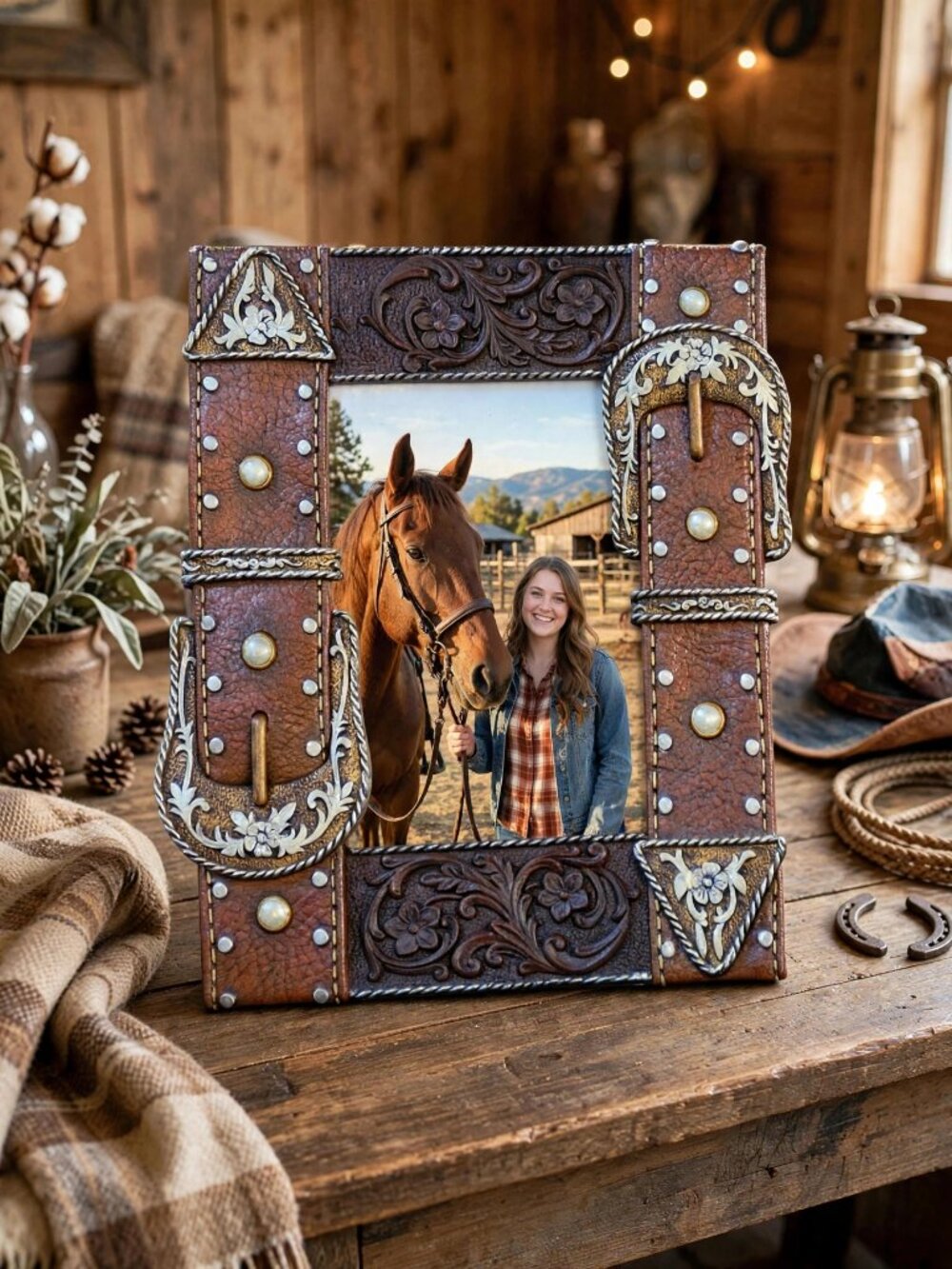 Western Moments Rustic Western Belt Buckle Photo Frame 4x6 | Cowboy Ranch Decor
